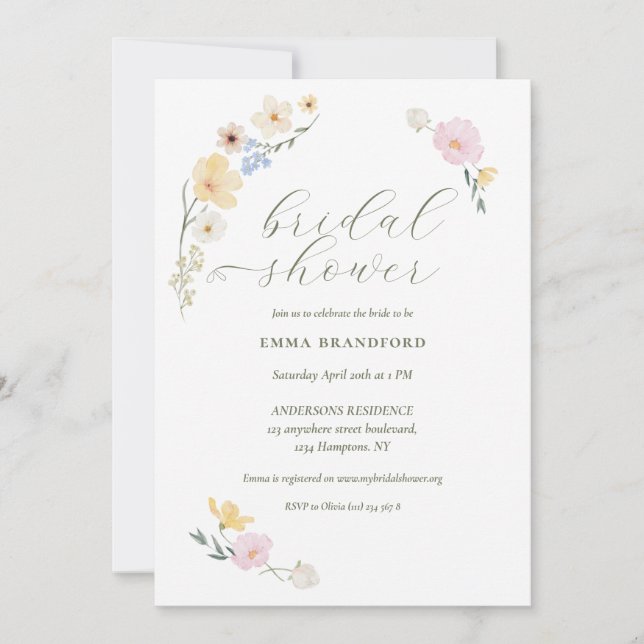 Invitación Chic Bohemian Pastel Wildflowers (Anverso)