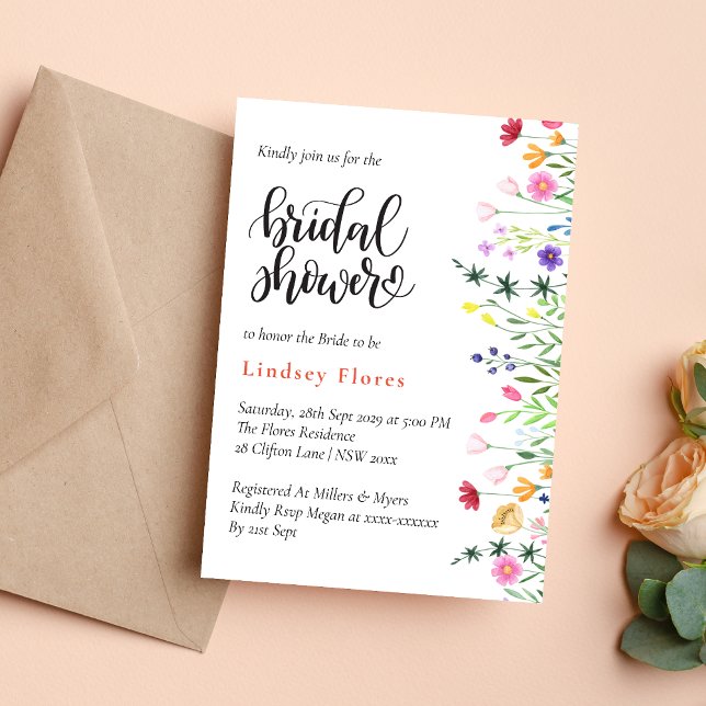 Invitación Chic Bohío Moderno Flores Silvestres Brillantes De (Modern chic boho bright wild flowers invitation creates a vibrant, stylish shower vibe)
