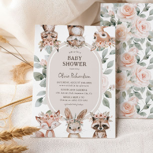 Invitación Chic Boho Animales del Bosque Baby Shower