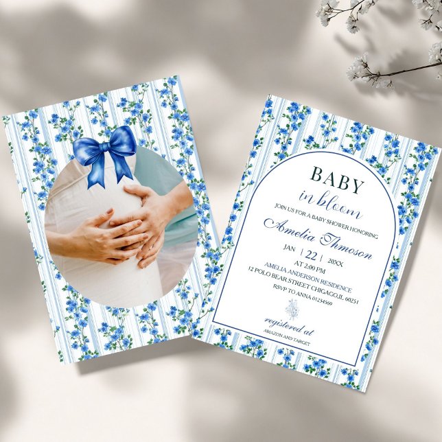 Invitación Chic Boho Blue Wildflower Boy floral Baby Shower (Subido por el creador)