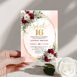 Invitación Chic Boho Borgoña Rubor Dorado Floral Dulces Dieci