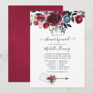Invitación Chic Boho Burgundy y Azul Baby Shower por Correo