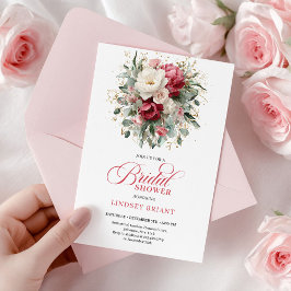Invitación Chic Boho Crimson White Greenery Bridal Shower