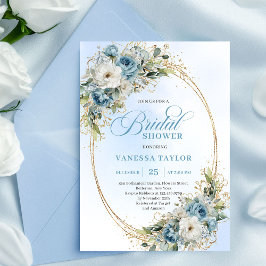 Invitación Chic Boho Dusty Blue Greenery Floral Bridal Shower