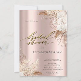 Invitación Chic Boho Flores Rosa Dorado Lluvia de Boda