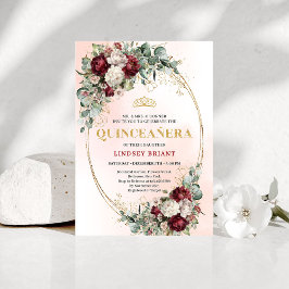 Invitación Chic Boho Marsala Flowers 15th Birthday Invitation