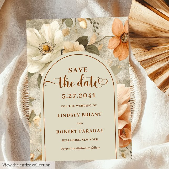 Invitación Chic Boho Neutro Beige Oliva Floral Guardar la Fec (Chic Boho Neutral Beige Olive Floral Save Date)