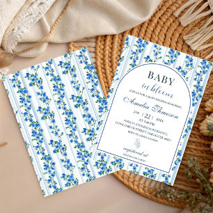 Invitación Chic Boho Niño Floral Flor Silvestre Azul Shower d