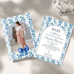 Invitación Chic Boho Niño Floral Flor Silvestre Azul Shower d
