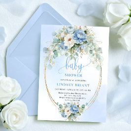 Invitación Chic Boho Pastel Blue Flowers Baby Shower Invites