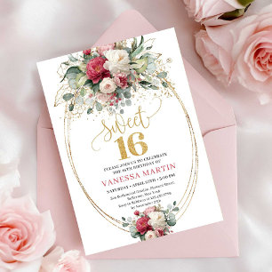 Invitación Chic Boho Rojo Borgoña Verde Cumpleaños Dulces 16