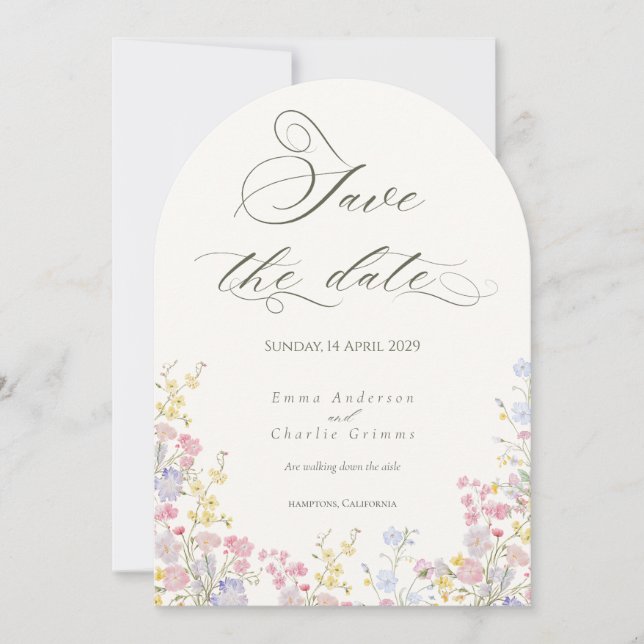 Invitación Chic Boho wildflowers Wedding Save the Date (Anverso)