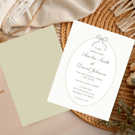 Invitación Chic Bow Minimalist Stripe Green Wedding 