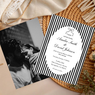 Invitación Chic Bow Minimalista Raya Negro Blanco Boda