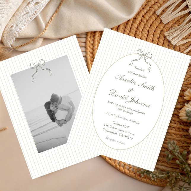 Invitación Chic Bow Minimalista Raya Verde Boda (Subido por el creador)