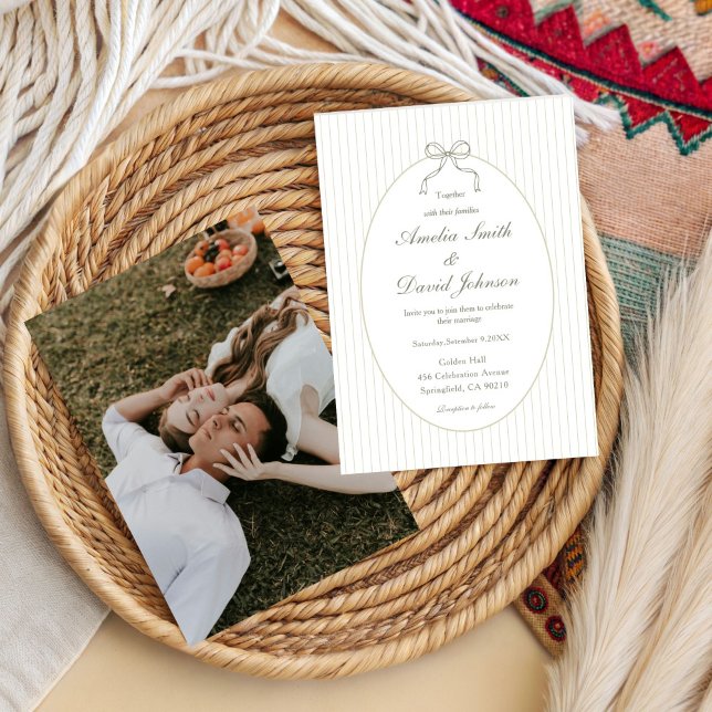 Invitación Chic Bow Minimalista Raya Verde Boda (Subido por el creador)