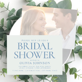 Invitación Chic Bridal Shower Photo Typography Pale Blue
