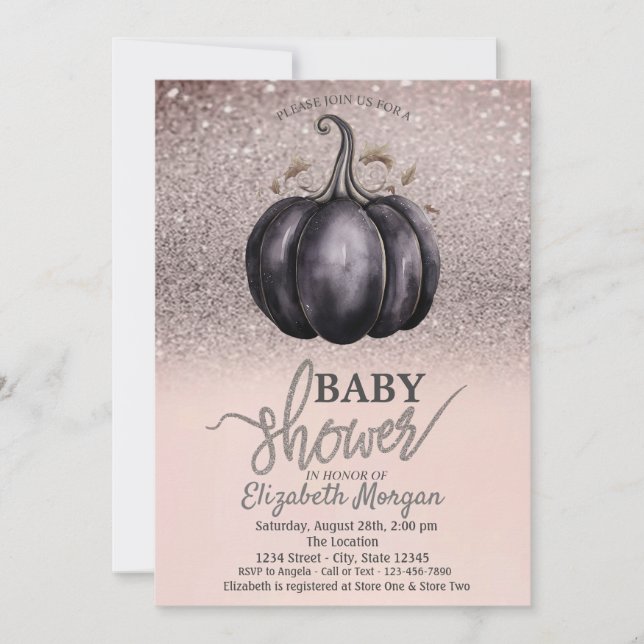 Invitación Chic Brillo Bokeh, Fiesta de Bebé de Calabaza (Anverso)