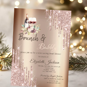 Invitación Chic Brillo Goteo Vino Uvas Despedida de Soltera