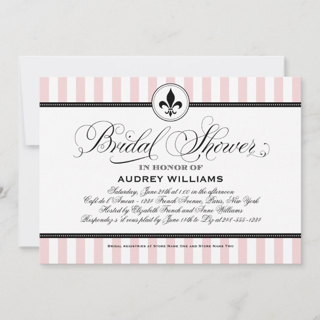 Invitación Chic Brillo Raya Fleur de Lis Boda Despedida de So (Anverso)