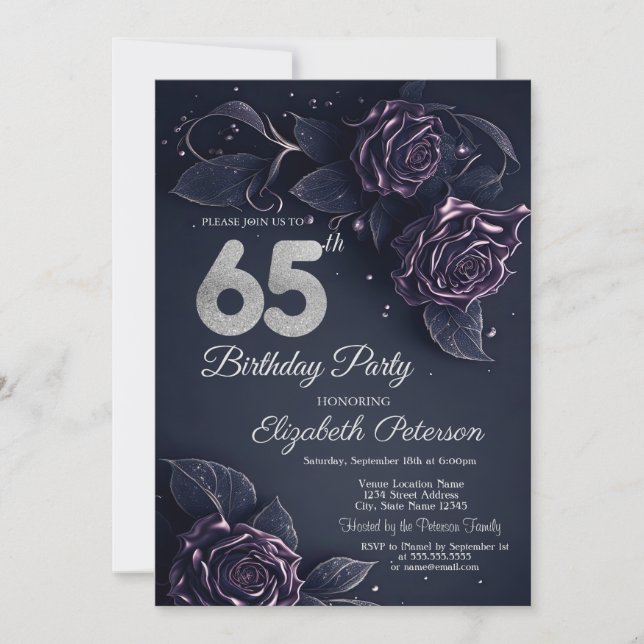 Invitación Chic Brillos Goteos Rosa Dorado Cumpleaños 65  (Anverso)
