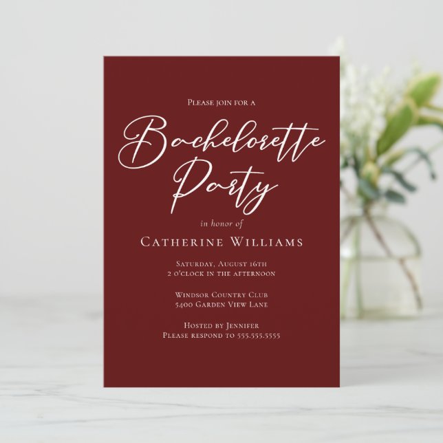 Invitación Chic Burgundy Bachelorette Party (Anverso de pie)