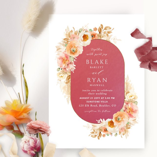 Invitación Chic Burgundy, Peach Blush and Cream Oval Wedding (Subido por el creador)