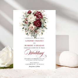 Invitación Chic Burgundy White Eucalyptus Wedding Invitation