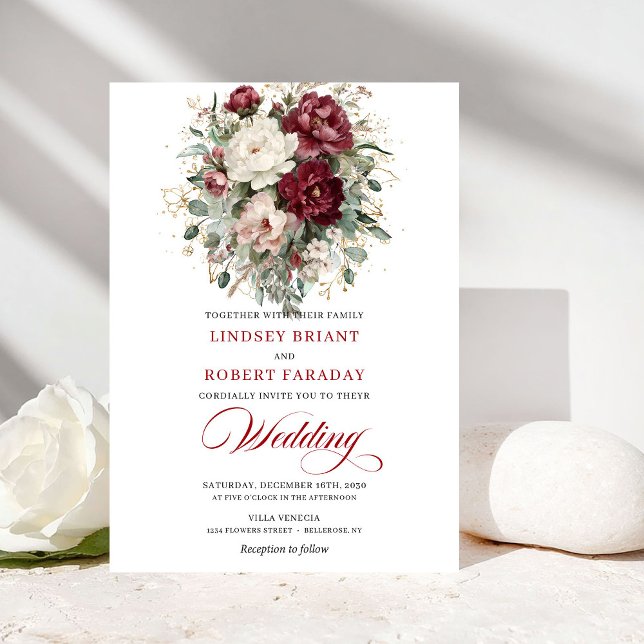 Invitación Chic Burgundy White Eucalyptus Wedding Invitation (Chic Burgundy White Eucalyptus Wedding Invitation)