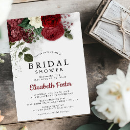 Invitación Chic Burgundy y Floral Blanca para Despedida de So