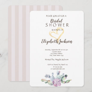 Invitación Chic Cactus Gold Glitter Heart Despedida de solte