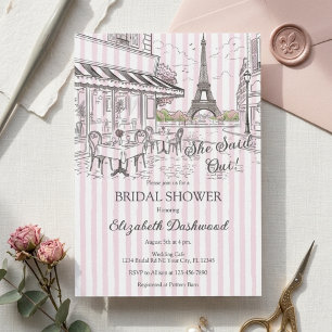 Invitación Chic Café París Rayas Rosadas y Blancas Despedida