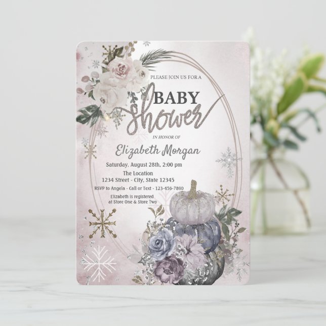 Invitación Chic Calabazas Boho Flores Shower de Bebé (Anverso de pie)