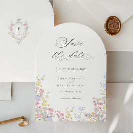 Invitación Chic Calligraphy wildflowers Wedding Save the Date