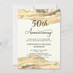 Invitación Chic Champán Oro Ágata 50 Aniversario de Boda