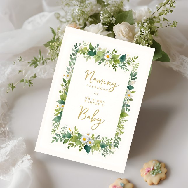 Invitación Chic Cheerful Floral Watercolor Naming Ceremony (Chic Cheerful Floral Watercolor Frame Effect Naming Ceremony Invitation Card. )