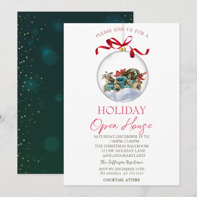 Invitación Chic Christmas Ball Holiday Open House  (Anverso / Reverso)