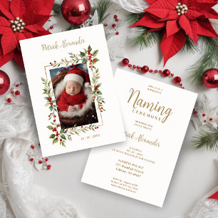 Invitación Chic Christmas Botanical Border Naming Ceremony