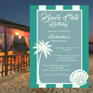 Invitación Chic Coastal Stripe Beach Club 50 Cumpleaños