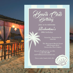 Invitación Chic Coastal Stripe Beach Club 50 Cumpleaños