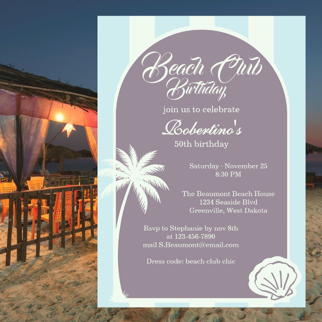 Invitación Chic Coastal Stripe Beach Club 50 Cumpleaños (Subido por el creador)