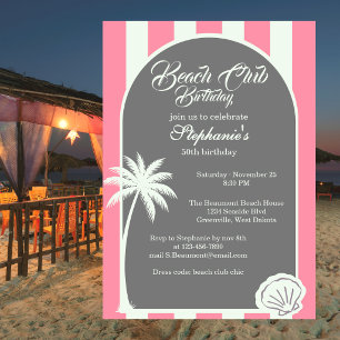 Invitación Chic Coastal Stripe Beach Club 50 Cumpleaños