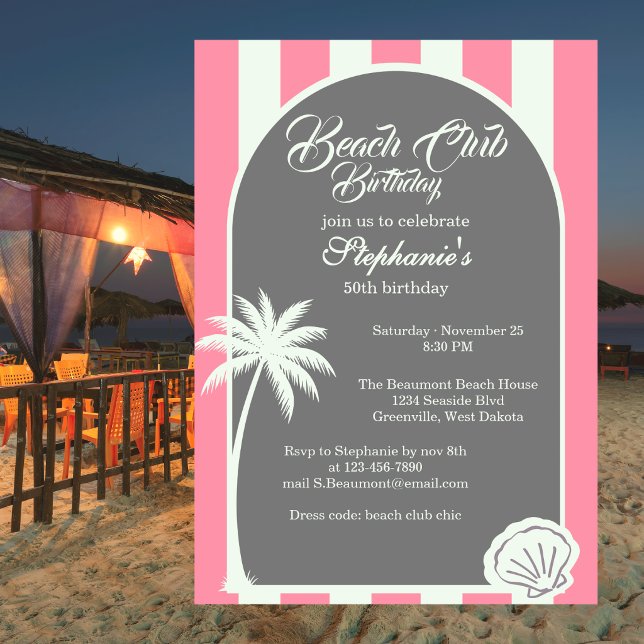 Invitación Chic Coastal Stripe Beach Club 50 Cumpleaños (Subido por el creador)