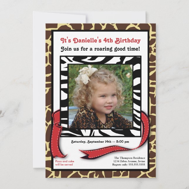 Invitación Chic Contemporáneo Cumpleaños Foto Animal Print (Anverso)