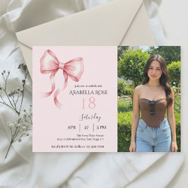 Invitación Chic Coquette Bow Photo Birthday Party Invitation