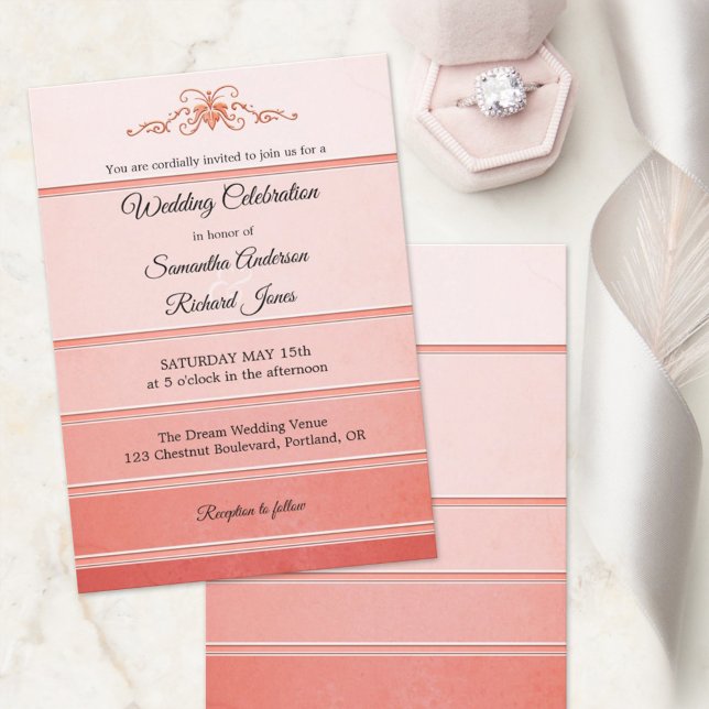 Invitación Chic Coral Striped Ton sur Ton Wedding Invitation (Subido por el creador)