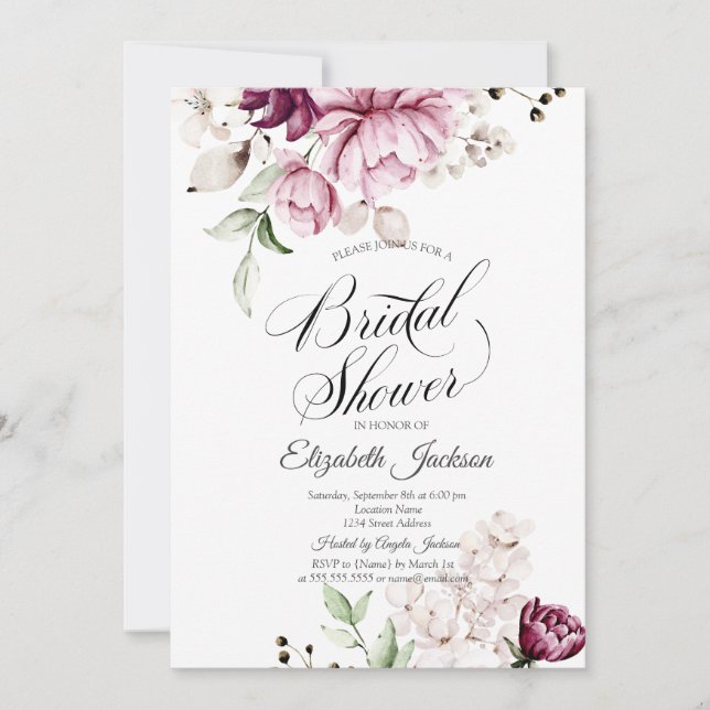 Invitación Chic de Acuarela Flores Violetas Despedida de Solt (Anverso)