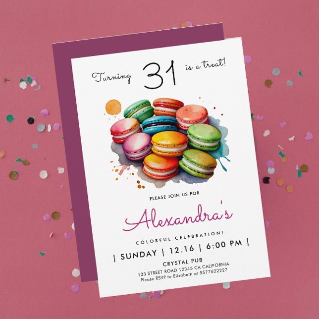 Invitación Chic de Chica Moderna Macarons Dulces Aquarela Arc (Subido por el creador)