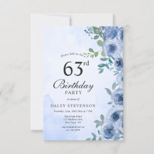 Invitación Chic de Cumpleaños 63 en Dusty Blue Wat
