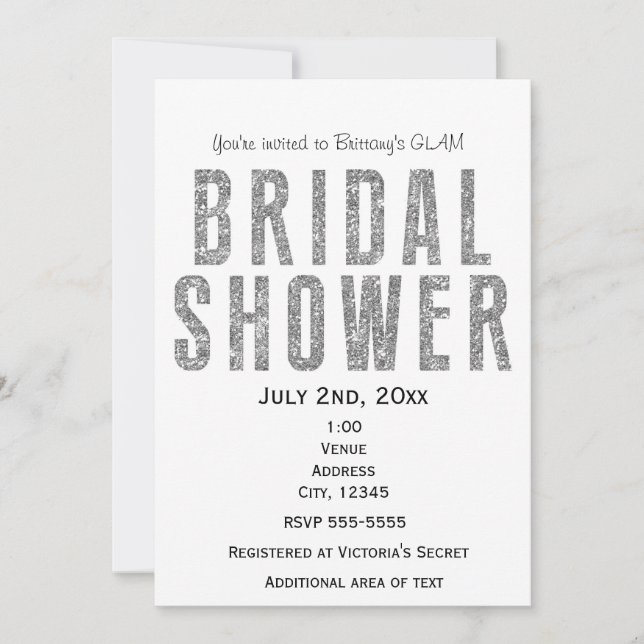 Invitación Chic de Ducha Nupcial Glam con Brillo P (Anverso)